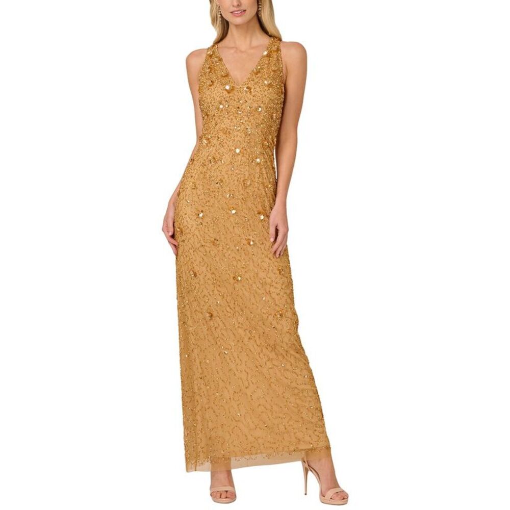Adrianna Papell Womens Beaded Mesh Dress